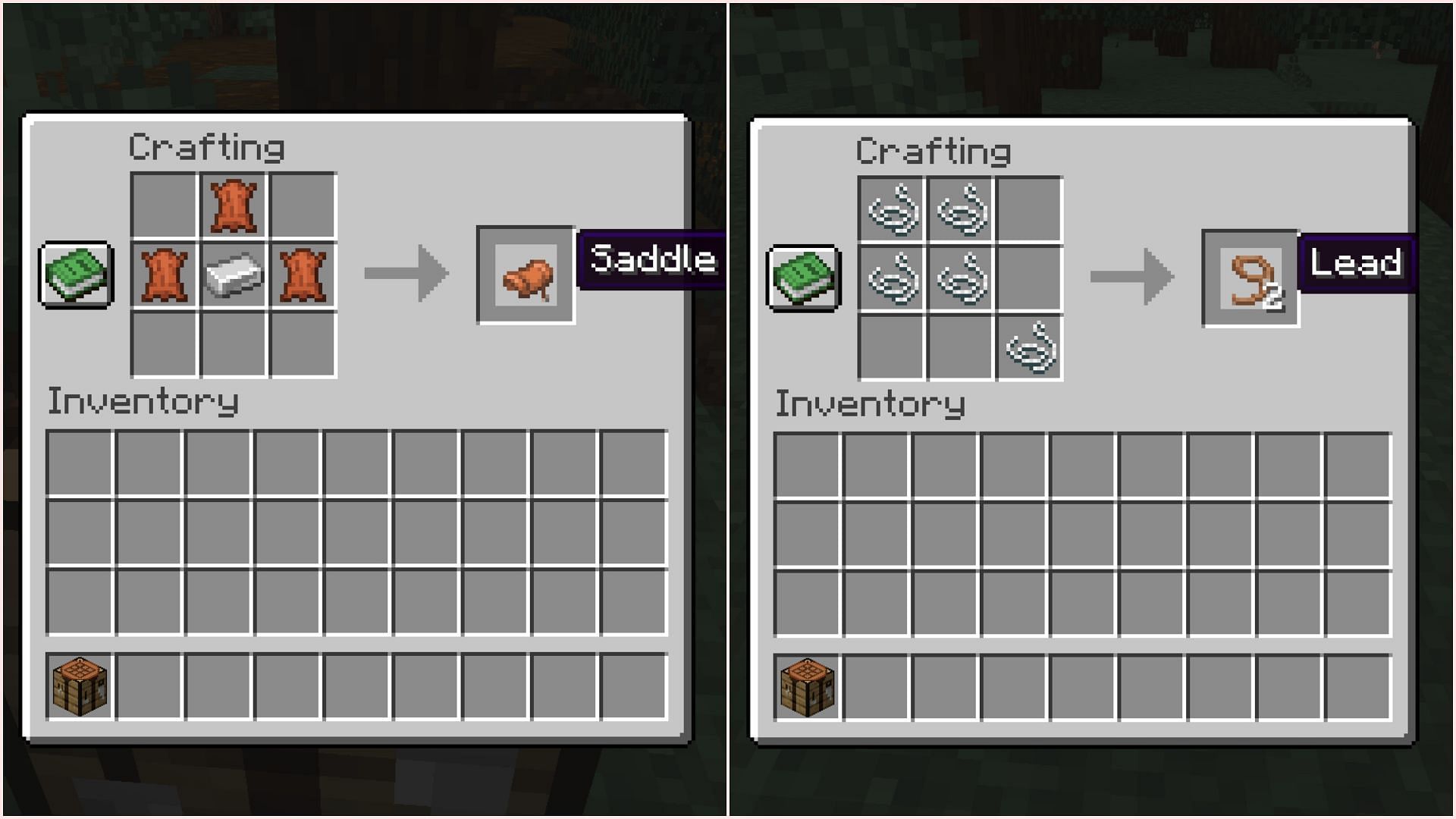 Saddle and lead will receive new crafting recipes (Image via Sportskeeda Gaming || Mojang Studios)